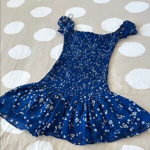 Zara Floral Off-Shoulder Blue Dress